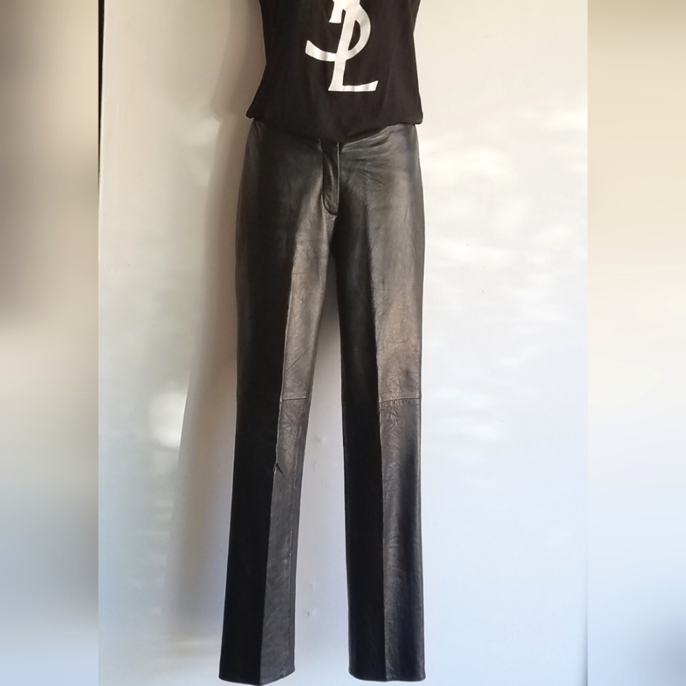 Black Straight Leg Leather Pants